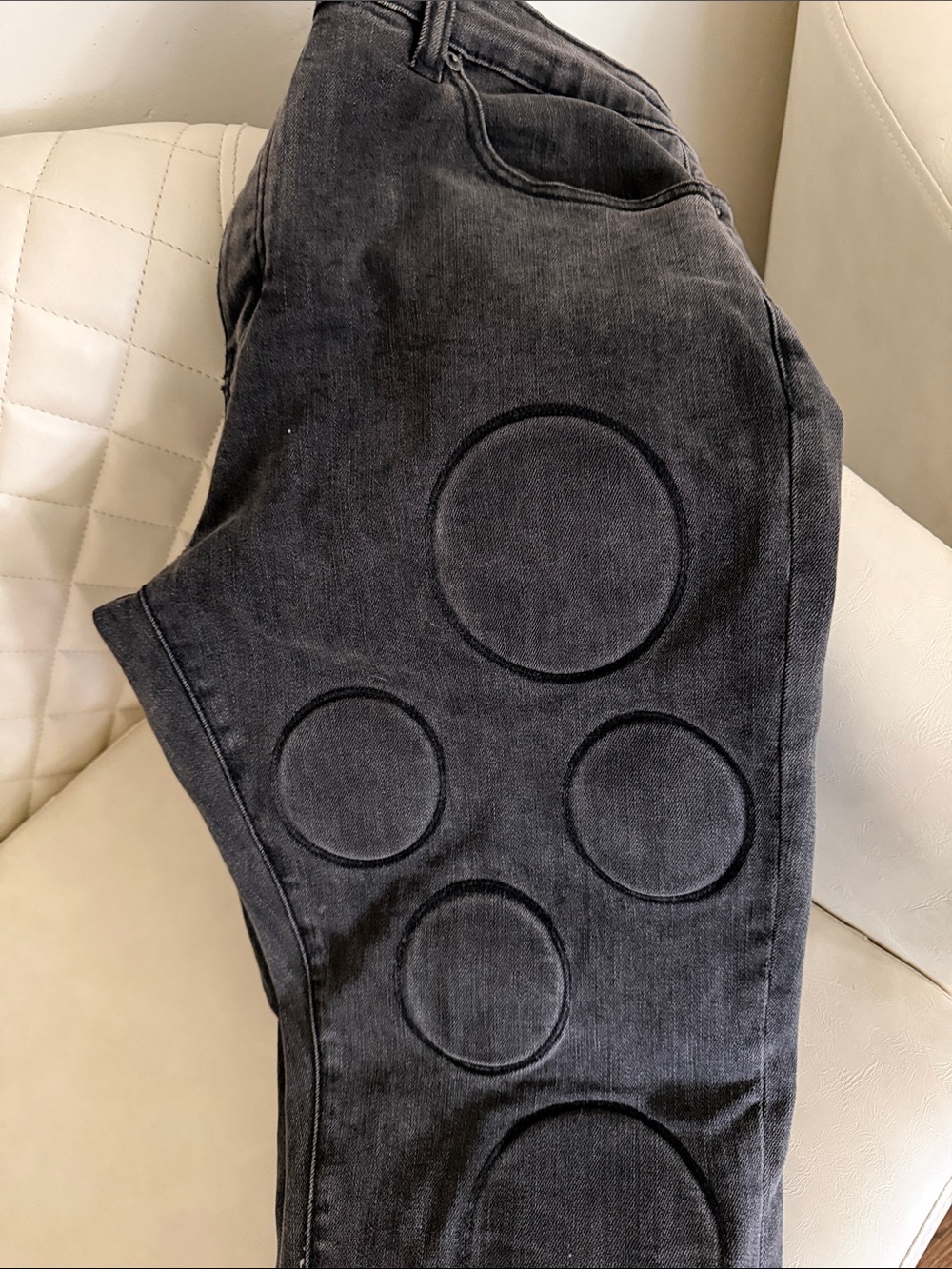 Valabasas Black Jeans with Raised Circle Patch Details